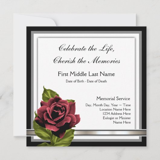 赤いバラの葬儀のお知らせ 招待状 (正面)