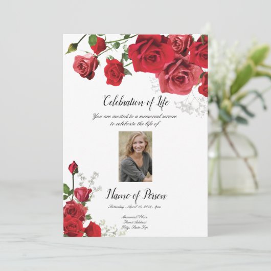 赤いバラの葬儀の発表の招待状 招待状 (スタンド正面)