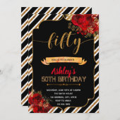 赤いバラの誕生日の招待状 招待状 (正面/裏面)