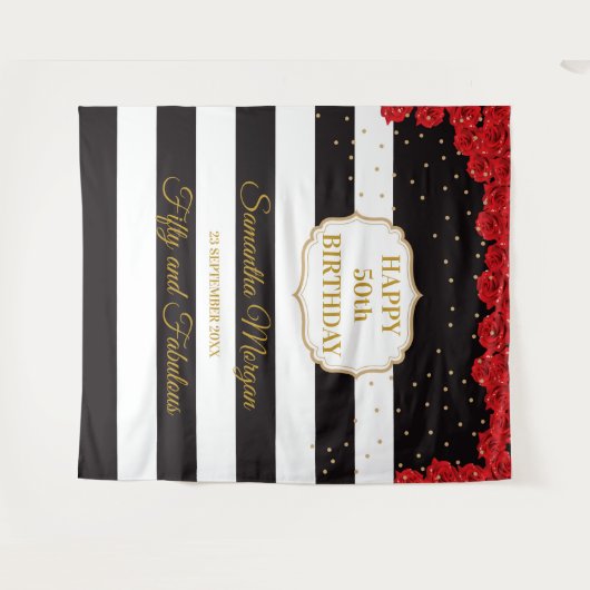 赤いバラの誕生日パーティー タペストリー 背景 バナー (正面(横))