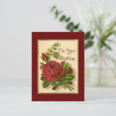 赤いバラの誕生日ポストカード ポストカード (スタンド正面)