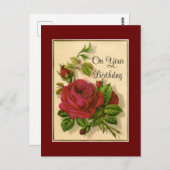 赤いバラの誕生日ポストカード ポストカード (正面/裏面)