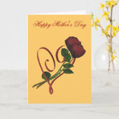 赤いバラの赤いハートの花の母の日カード カード (黄色い花)