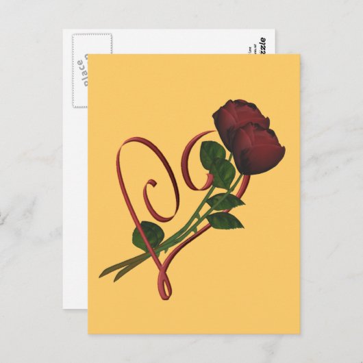 赤いバラの赤いハートの花の郵便はがき ポストカード (正面/裏面)