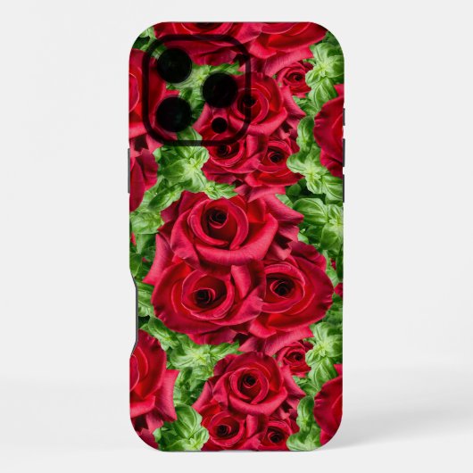 赤いバラの道の花のガーランド iPhoneケース (裏面)