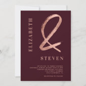 赤いバラの金ゴールドアンパサンドはphoto結婚's 招待状 (正面)