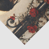 赤いバラの間に黒いドレスを着たゴシック風の女性 薄葉紙 (詳細)