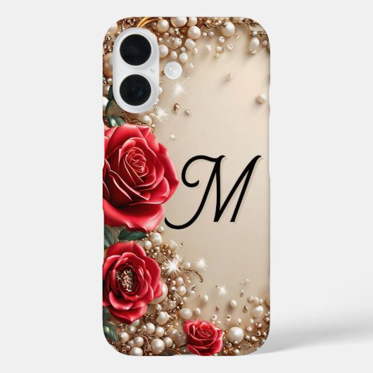 赤いバラの高級フラワーアート ゴールドギフト Case-Mate iPhoneケース (裏面)