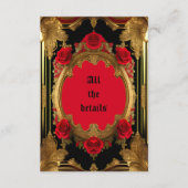 赤いバラの黄金の枠、ゴシック結婚の エンクロージャーカード (正面)