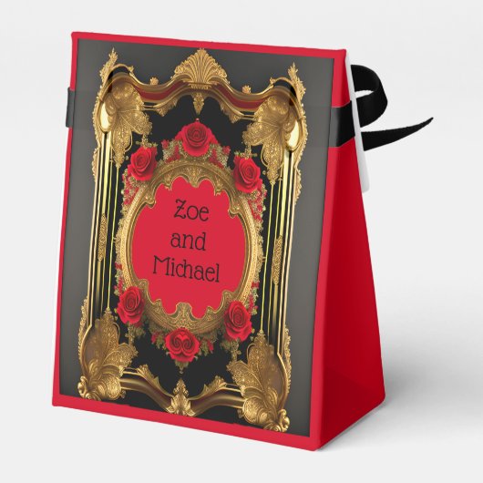 赤いバラの黄金の枠、ゴシック結婚の フェイバーボックス (裏面サイド)