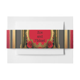 赤いバラの黄金の枠、ゴシック結婚の 招待状ベリーバンド