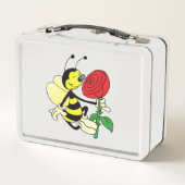 赤いバラの黒と黄色のスズメバチ メタルランチボックス (裏面)