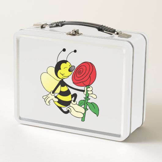 赤いバラの黒と黄色のスズメバチ メタルランチボックス (正面)