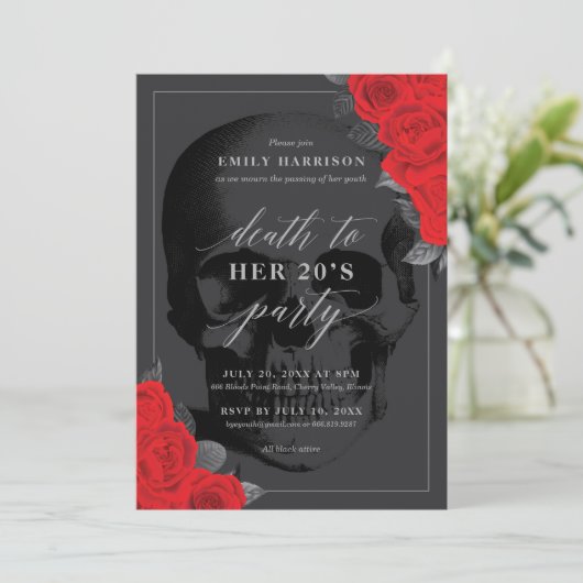 赤いバラの20代お別れパーティー招待状 招待状 (スタンド正面)