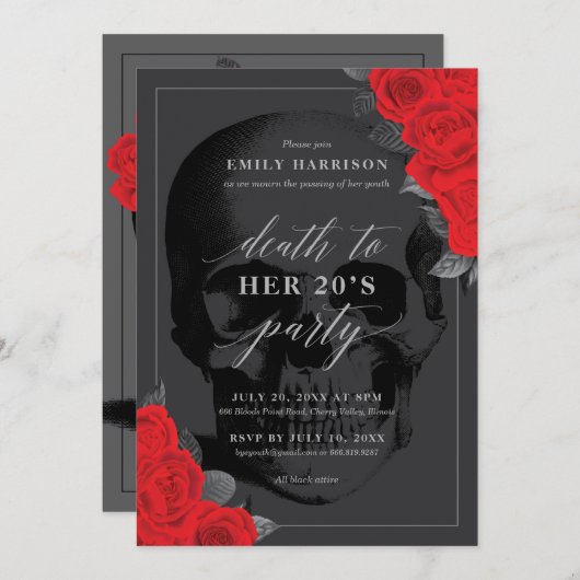 赤いバラの20代お別れパーティー招待状 招待状 (正面/裏面)