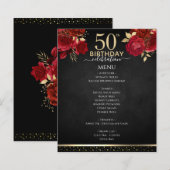赤いバラの50歳の誕生日お祝いメニュー (正面/裏面)