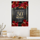 赤いバラの50歳の誕生日ラージサイズデザイン ポスター (キッチン)