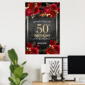 赤いバラの50歳の誕生日ラージサイズデザイン ポスター (ホームオフィス)