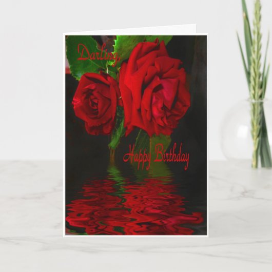 赤いバラのRefelcted幸せな誕生日の最愛の人 カード (正面)
