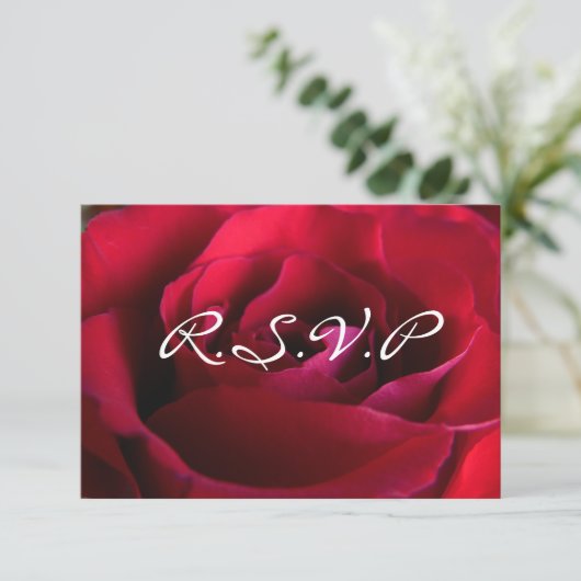 赤いバラのRSVPパーソナライズされたローズカード 招待状 (スタンド正面)