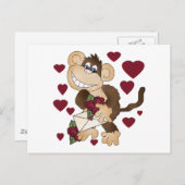 赤いバラのTシャツとギフトを持つサル ポストカード (正面/裏面)