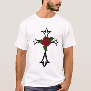 赤いバラのTシャツを着た部族の十字 Tシャツ