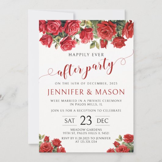 赤いバラは結婚式招待状後ずっと幸せに 招待状 (正面)