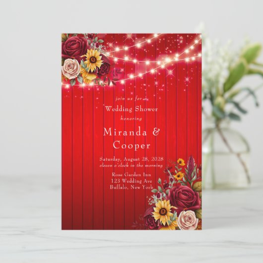 赤いバラひまわりライトウェディングシャワー 招待状 (スタンド正面)