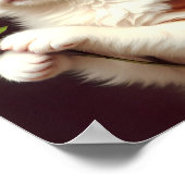 赤いバラを持ったかわいいジンジャー猫。油絵。 ポスター (角)