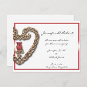 赤いバラを持つケルトハート日付を保存 セーブザデート (正面/裏面)