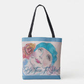 赤いバラを持つ女の子は、あなたの食料品トートバッグに忠実である トートバッグ (裏面)