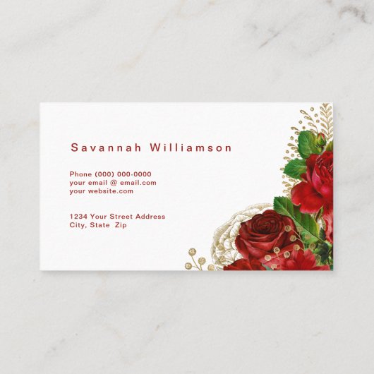 赤いバラエレガントス金ゴールドのカスタマイズ 名刺 (裏面)