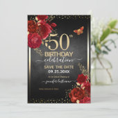 赤いバラエレガントス50歳の誕生日招待状 招待状 (スタンド正面)