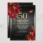 赤いバラエレガントス50歳の誕生日招待状 招待状 (正面/裏面)