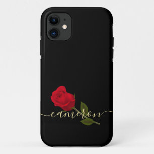 赤いバラオンブラックアンド金ゴールド iPhone 11 ケース