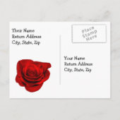 赤いバラストライプの結婚式RSVP付き白黒 インビテーションポストカード (裏面)