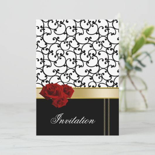 赤いバラモダンスの結婚式の招待状 招待状 (スタンド正面)