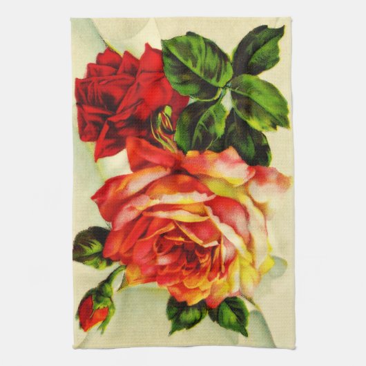 赤いバラヴィンテージレターキッチンタオル キッチンタオル (縦)