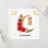 赤いバラ三日月イードムバラク カード (正面/裏面インサイチュ)