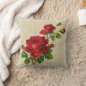 赤いバラ及びレースの花のヴィンテージの枕 クッション (ブランケット)