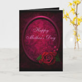 赤いバラ及び紫色フレームのダマスク織の母の日カード カード (黄色い花)