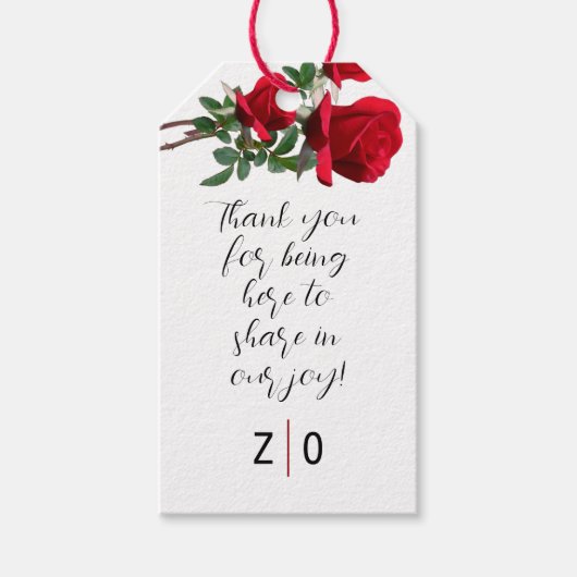 赤いバラ感謝メッセージのタイメッセージカード ギフトタグ (正面)