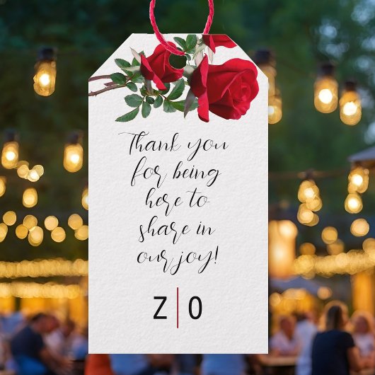 赤いバラ感謝メッセージのタイメッセージカード ギフトタグ