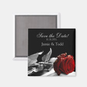 赤いバラ日付を保存 マグネット (正面/裏面)