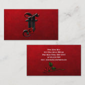 赤いバラ最初のFのゴシックの名刺との黒 名刺 (正面/裏面)