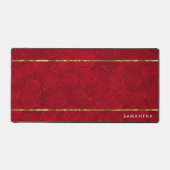 赤いバラ模様の金ゴールドアクセント デスクマット (正面)