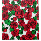 赤いバラ模様 シャワーカーテン (正面)