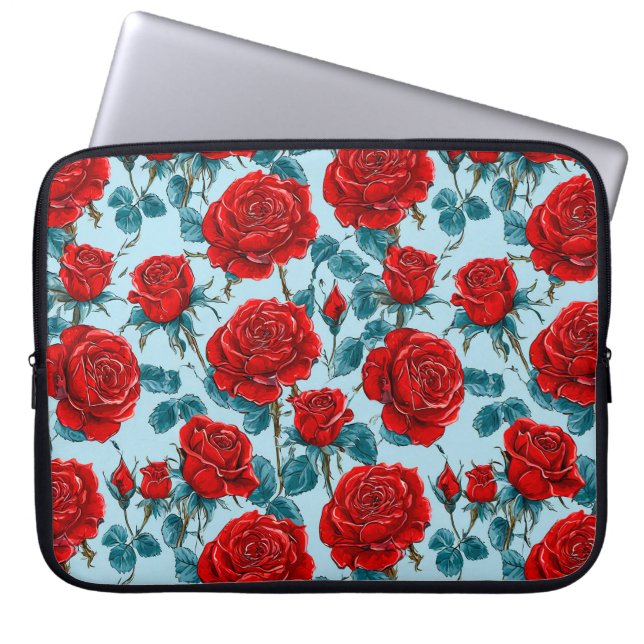 赤いバラ模様 ラップトップスリーブ (正面)