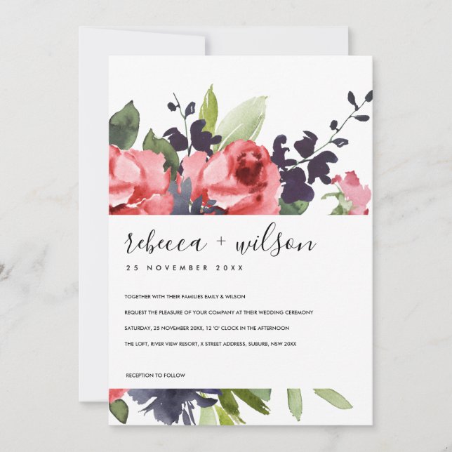 赤いバラ牡丹フローラ水色バンチ結婚ーズ (正面)