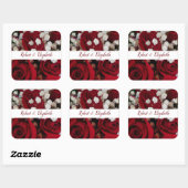 赤いバラ白いバナー結婚のステッカー スクエアシール (シート)